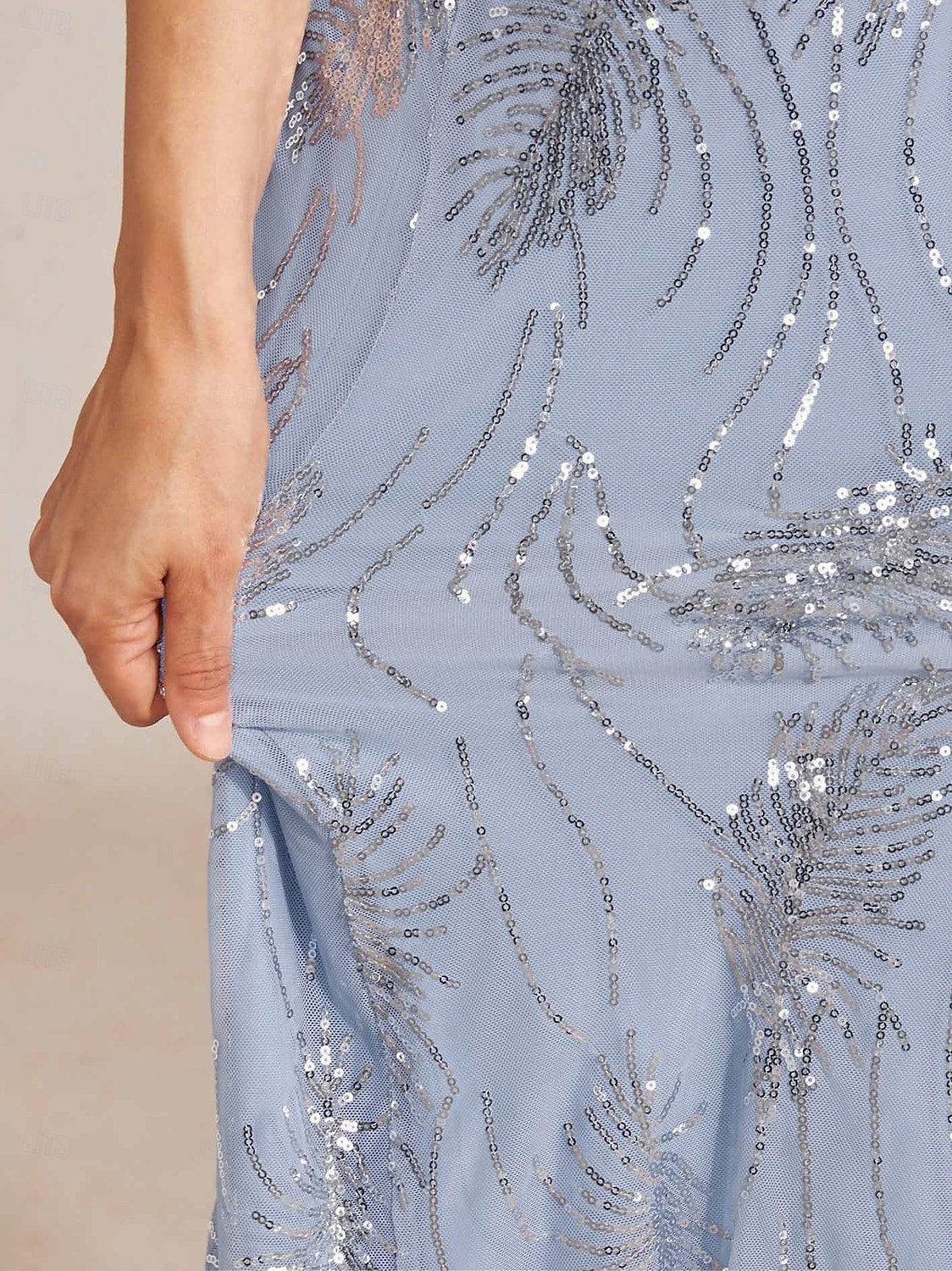 Women's Maxi Dress Sheath Dress Elegant Evening Party Party Cocktail Party Sequins Solid Color Floral Short Sleeve Crew Neck Sky gray 2026 - $169.99 –P5