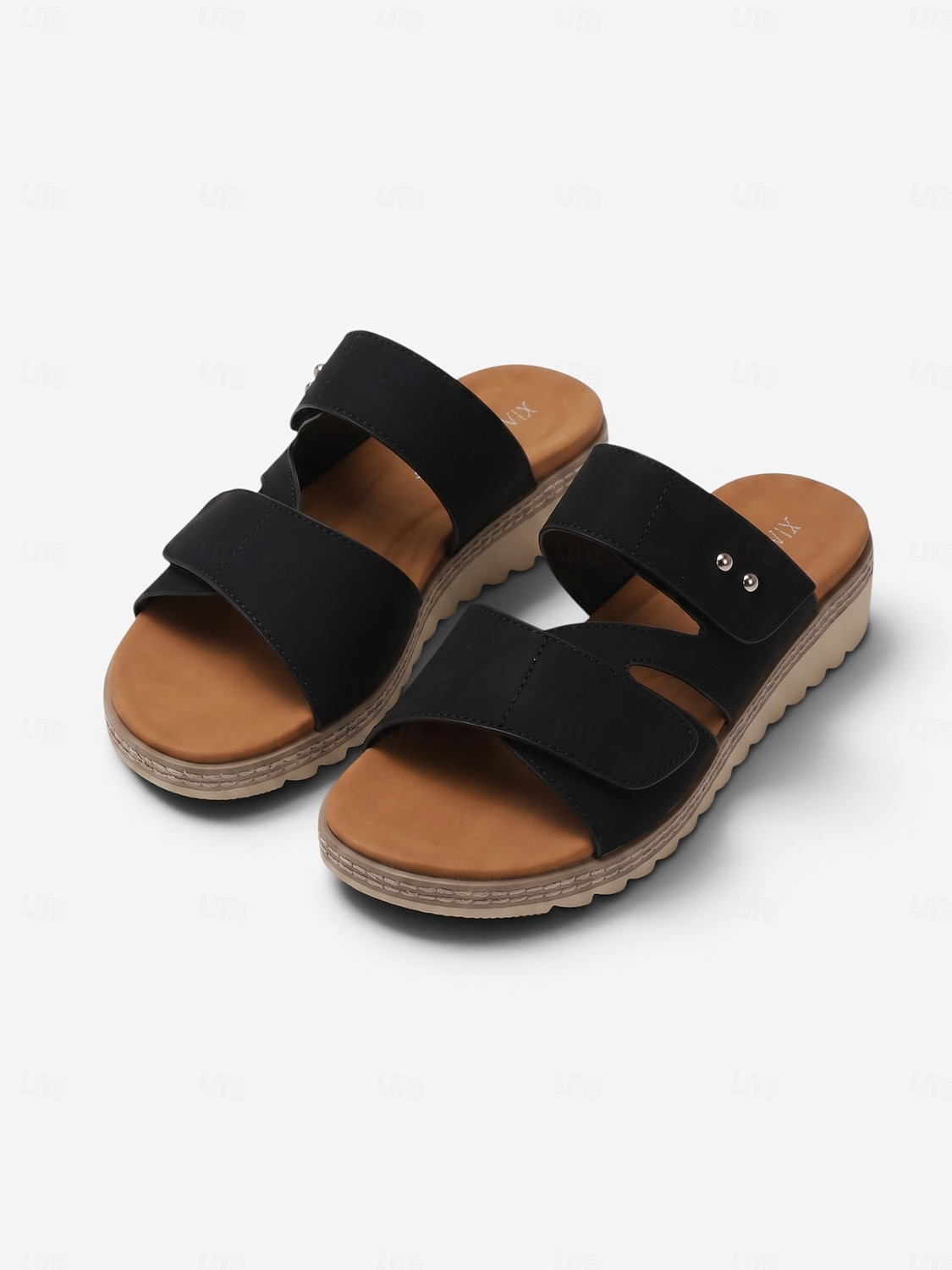 Sandalias negras cómodas para mujer con soporte para el arco del pie - correa ajustable en ancho. Sandalias cómodas para todo el día con suela antideslizante para caminar y viajar. &ropa informal 2026 - $34.99 –P1