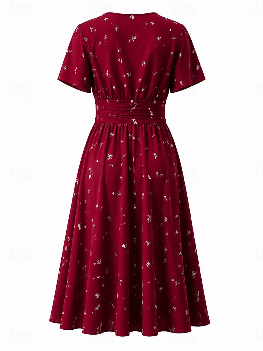 Mujer Vestido Midi Vestido de una línea Vacaciones Casual Boho Ajuste regular Floral Graphic Manga Corta Escote en Pico Azul Piscina Rojo Verde Trébol Verano Primavera 2026 - $37.99 –P7