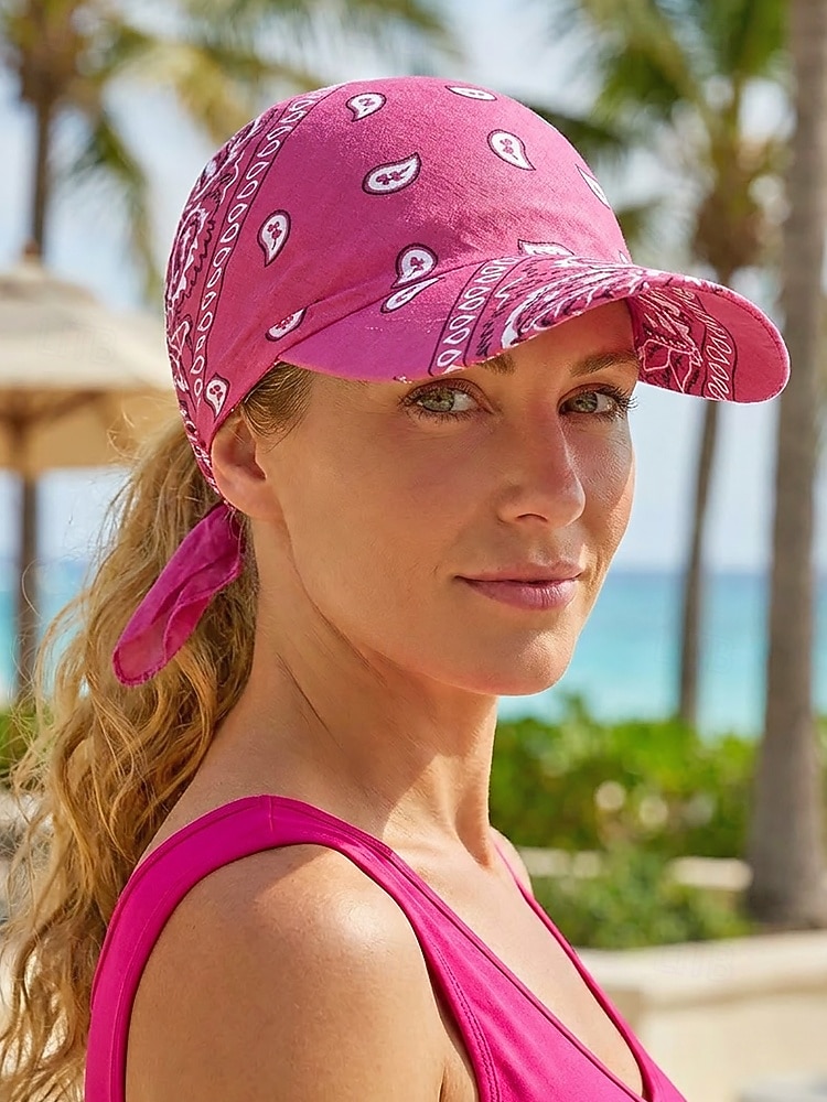 Cappello da baseball da donna con bandana, traspirante, in poliestere, con laccetti posteriori, ideale come cappello da sole, con stampa paisley, perfetto per vacanze estive al mare, equitazione, del 2026 a $9.99 –P4