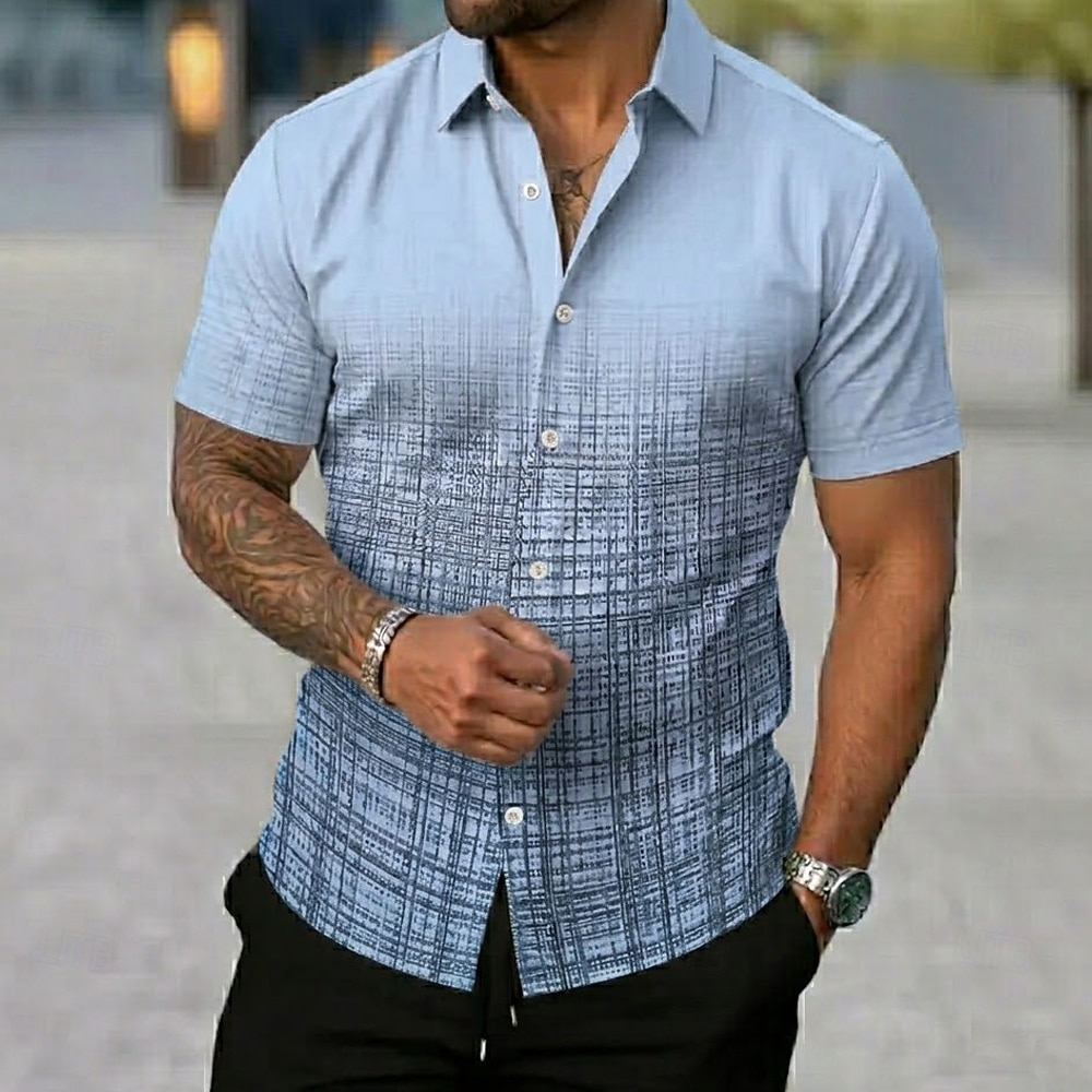 Per uomo Geometrico Griglia / Plaid Colore sfumato Camicia Camicia Estiva Camicia con Bottoni Manica Corta Casual Quotidiano All'aperto Vacanza Estate Primavera Collo ripiegato Stampa 3D camicie con del 2026 a $25.99 –P3