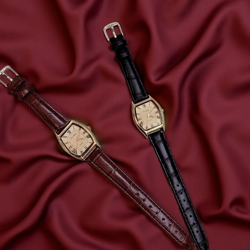 Women's Vintage Watch Retro Elegant Gold Tonneau Case Quartz Wristwatch with Brown Leather Strap Roman Numeral Small Face Dress Watch for Ladies Girls Gift 2026 - $11.99 –P3