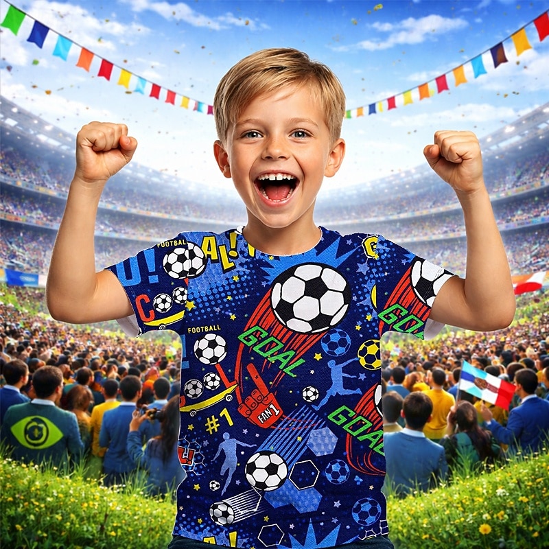 Băieți 3D Grafic Fotbal Tricouri de fotbal Tricou Manșon scurt Tipărire 3D Vară Primăvară Sport Modă Șic Stradă Copii 4-12 ani Stil Nautic Casual Zilnic În aer liber Fit regulat 2026 - $15.99 –P1