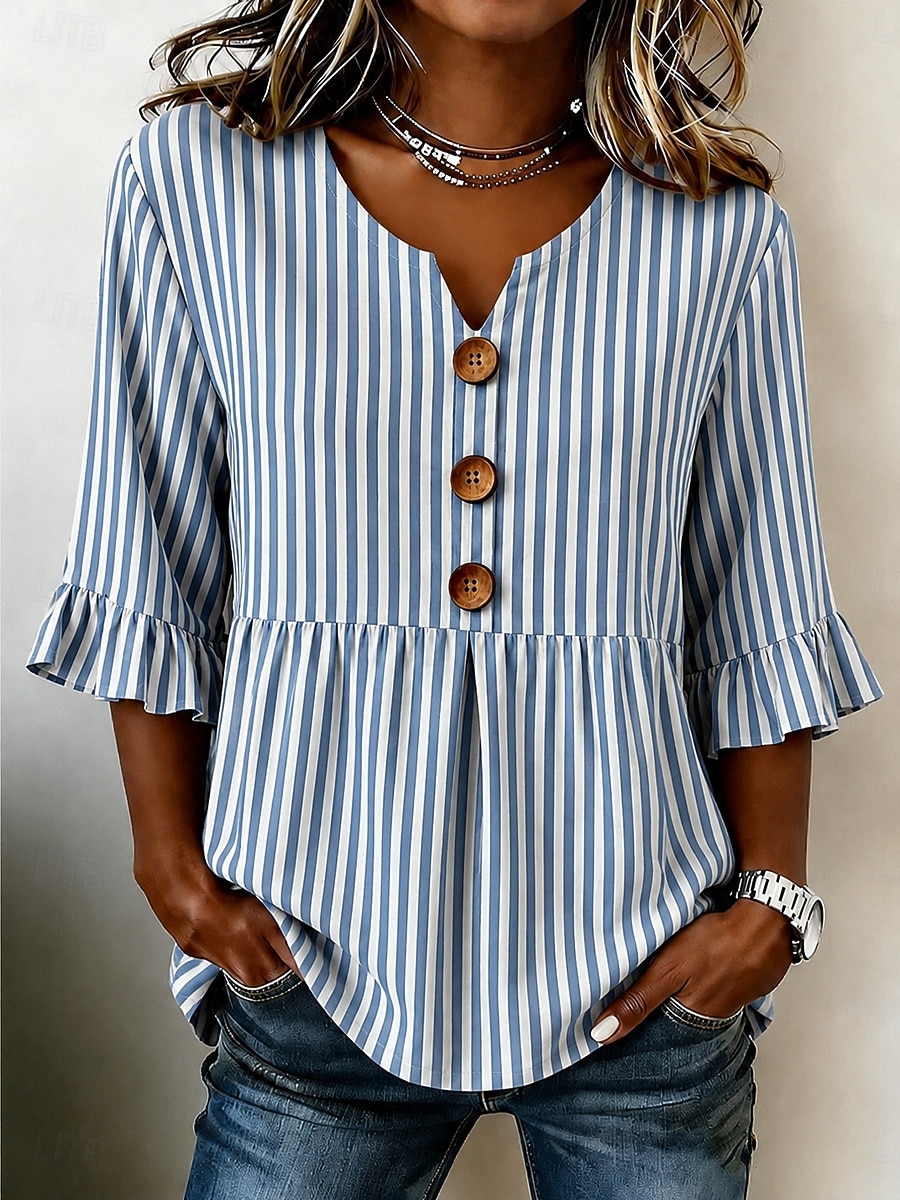 Mujer Camisa Retazos Botones Estampado Graphic Geométrico A Rayas Vintage Elegante Manga Larga Escote en Pico Tops regulares Casual Diario Festivos Azul Piscina Amarillo Naranja Verano Primavera 2026 - $34.99 –P1