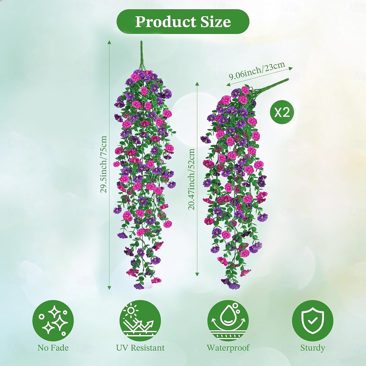 2PCS UV Resistant Artificial Morning Glory Hanging Flowers, Vibrant Purple and Red-Purple Plastic Faux Flowers for Porch, Garden, Wedding and Outdoor Decor, Weatherproof and Realistic Floral Decoration 2026 - $15.99 –P1