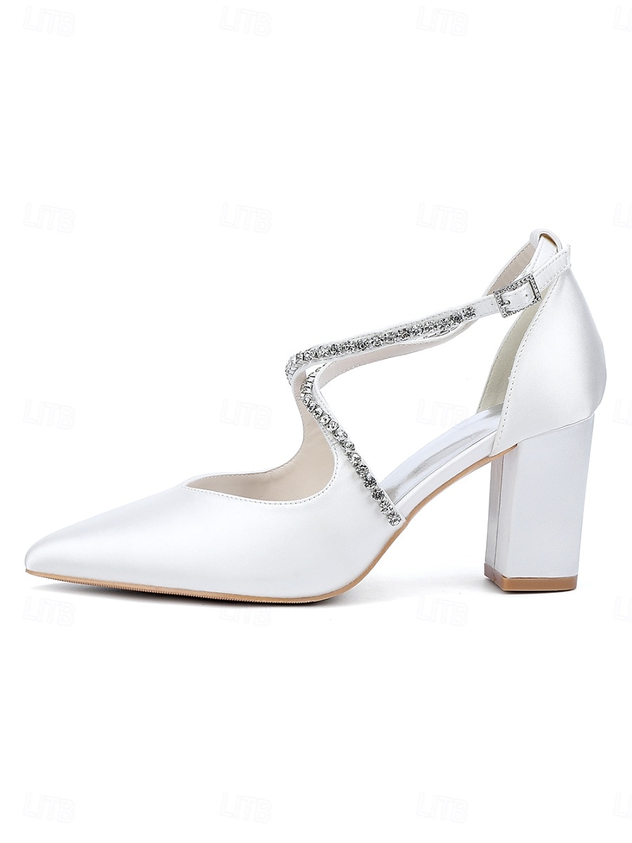 Smaragdgrüne Satin-Pumps mit Blockabsatz – elegante Schuhe mit Strassriemen für Cocktailpartys und Abendveranstaltungen 2026 - $59.99 –P3