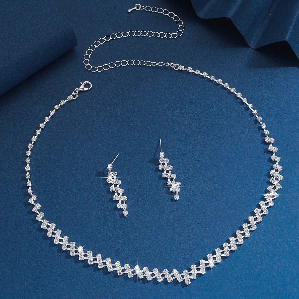 Earrings Set Two-piece Suit Rhinestone Chrome Earrings Necklace Women's Elegant Jewelry Set For Wedding 2026 - $17.49 –P4