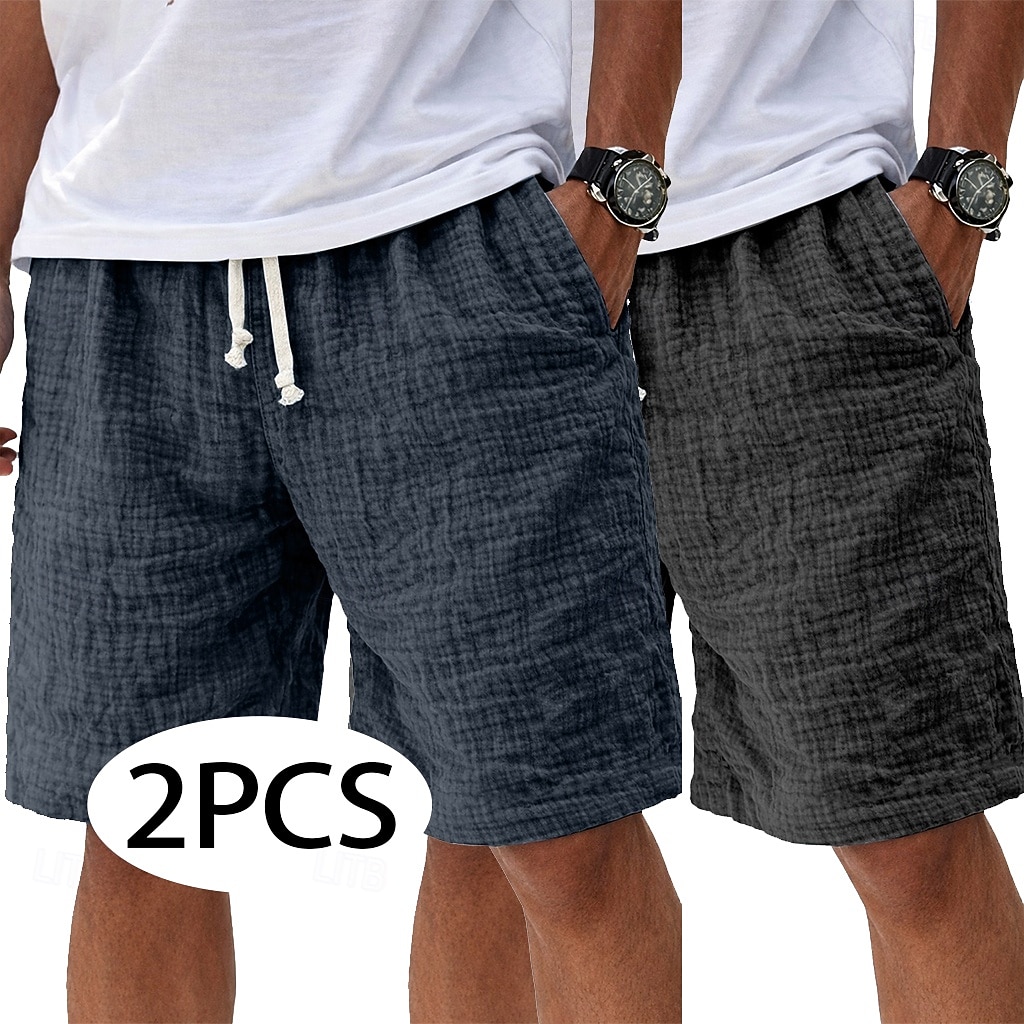 Per uomo Shorts Shorts di Lino Pantaloncini Estivi Shorts da Spiaggia Pantaloncini casual Coulisse Elastico in vita Tinta unica Testurizzato Leggero Traspirante Lunghezza al ginocchio Quotidiano del 2026 a $35.99 –P5
