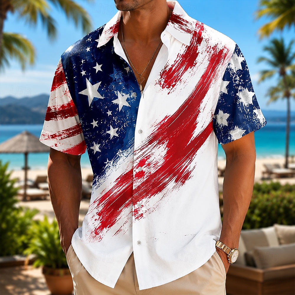 Cămașă pentru bărbați Steagul American cămașă de vară mânecă scurtă patriotică purtare de zi cu zi stradă vară primăvară cu imprimeu 3D față un buzunar cămașă cu butoni albastru roșu 1 roșu albastru 2026 - $25.99 –P1