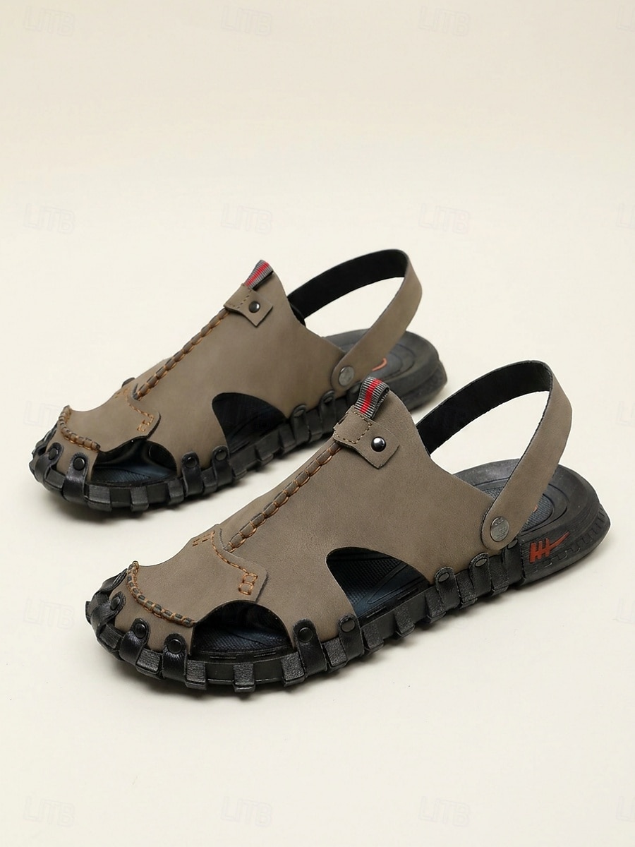 Grijze herensandalen, verstelbaar, comfortabel, geschikt voor zomerse wandelingen, strandvakanties, uitstapjes naar de kust, ontspanning aan zee en outdooractiviteiten tijdens de vakantie. 2026 - $34.99 –P3