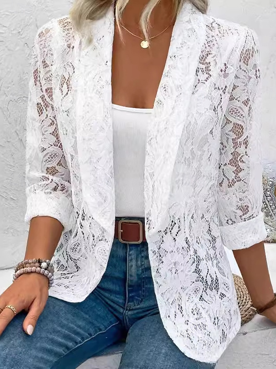 Γυναικεία Μπουφάν πουκάμισο Casual Jacket Δαντελένιο σακάκι Ελαφρύ Δαντέλα Ανοικτό Μπροστά Κομψό Κεντήματα Causal Σαββατοκύριακο Ανοικτό Μπροστά Κανονικό Στρογγυλεμένο πέτο Κανονικό Μακρυμάνικο 2026 - $9.49 –P2