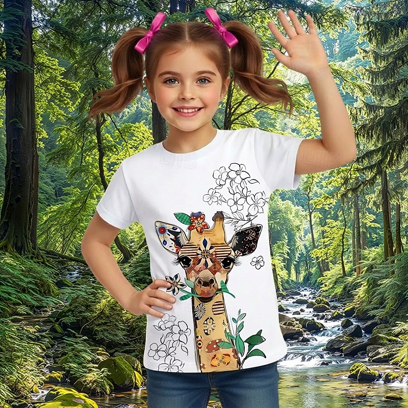 Girls' 3D Graphic Animal Giraffe T shirt Tee Short Sleeve 3D Print Spring Active Cute Kids 5-12 Years Daily School Regular Fit 2026 - $5.49 –P5