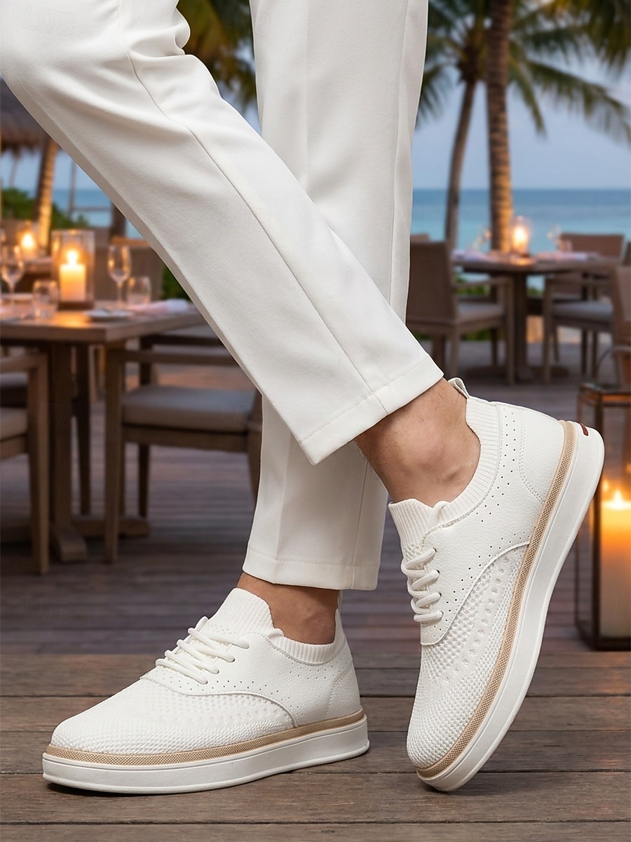 hvite herresneakers - lette, komfortable tursko med snøring - rene sko til ferieturer, spaserturer langs sjøen og smarte, avslappede antrekk 2026 - $32.99 –P2
