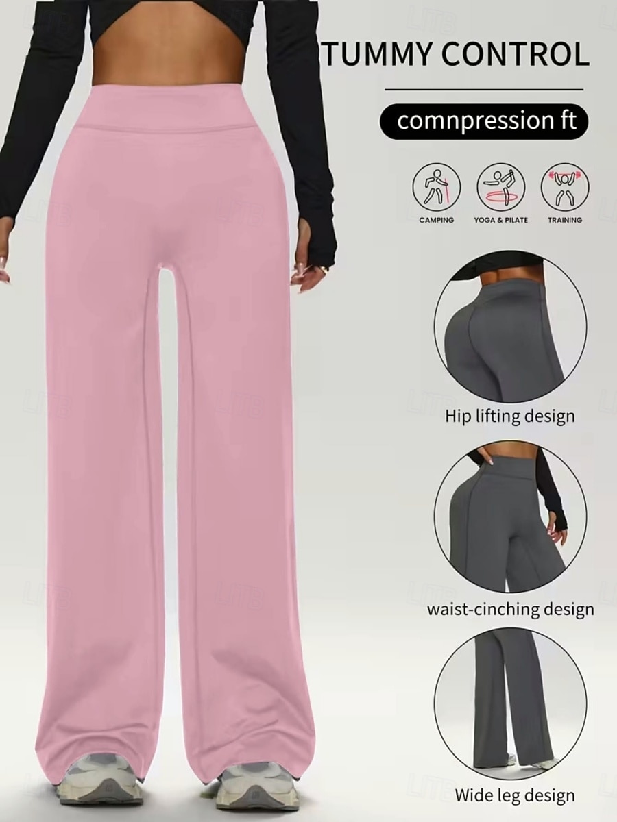 Dames Yoga broek Breed Been Vrijetijdsbroek Casual / sportief Volledige lengte Hoge taille Effen Comfortabel Comfort Zacht Hoge Elasticiteit Buitensporten Fitness Donker-Grijs Zwart Roze Wijn Lente 2026 - $22.99 –P4