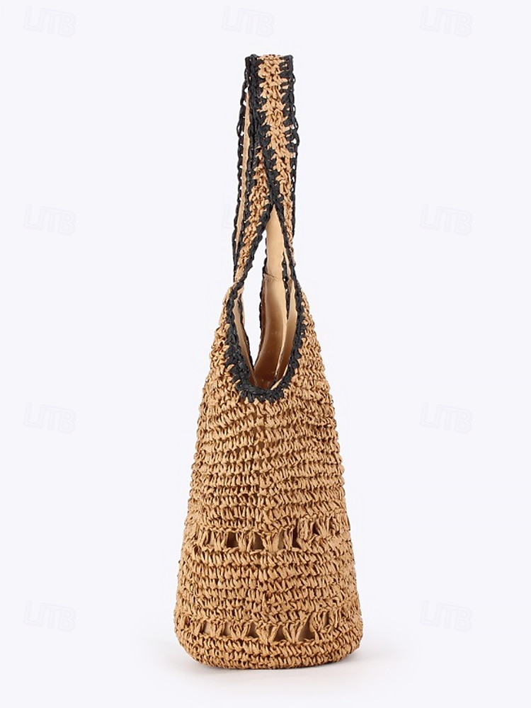 Borsa a tracolla da donna in stile bohémien intrecciata, colore beige kaki, capiente, con cerniera, ideale per vacanze al mare, viaggi e abbigliamento casual quotidiano. del 2026 a $19.99 –P7