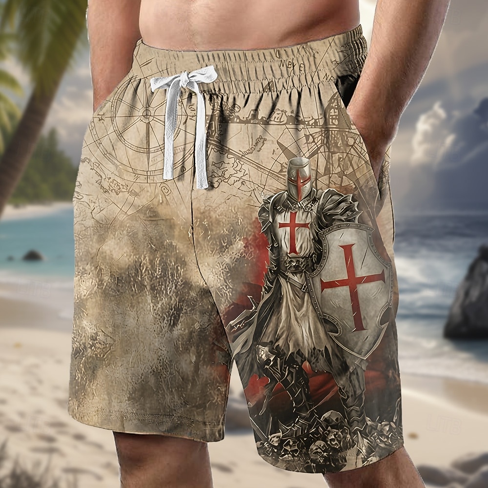 Per uomo Cavalieri Templari Croce Pantaloncini da tuta Shorts da Spiaggia Pantaloncini in spugna Misura del girovita medio Religioso Quotidiano Abbigliamento casual alla moda Ferie Stampa 3D Coulisse del 2026 a $20.99 –P2
