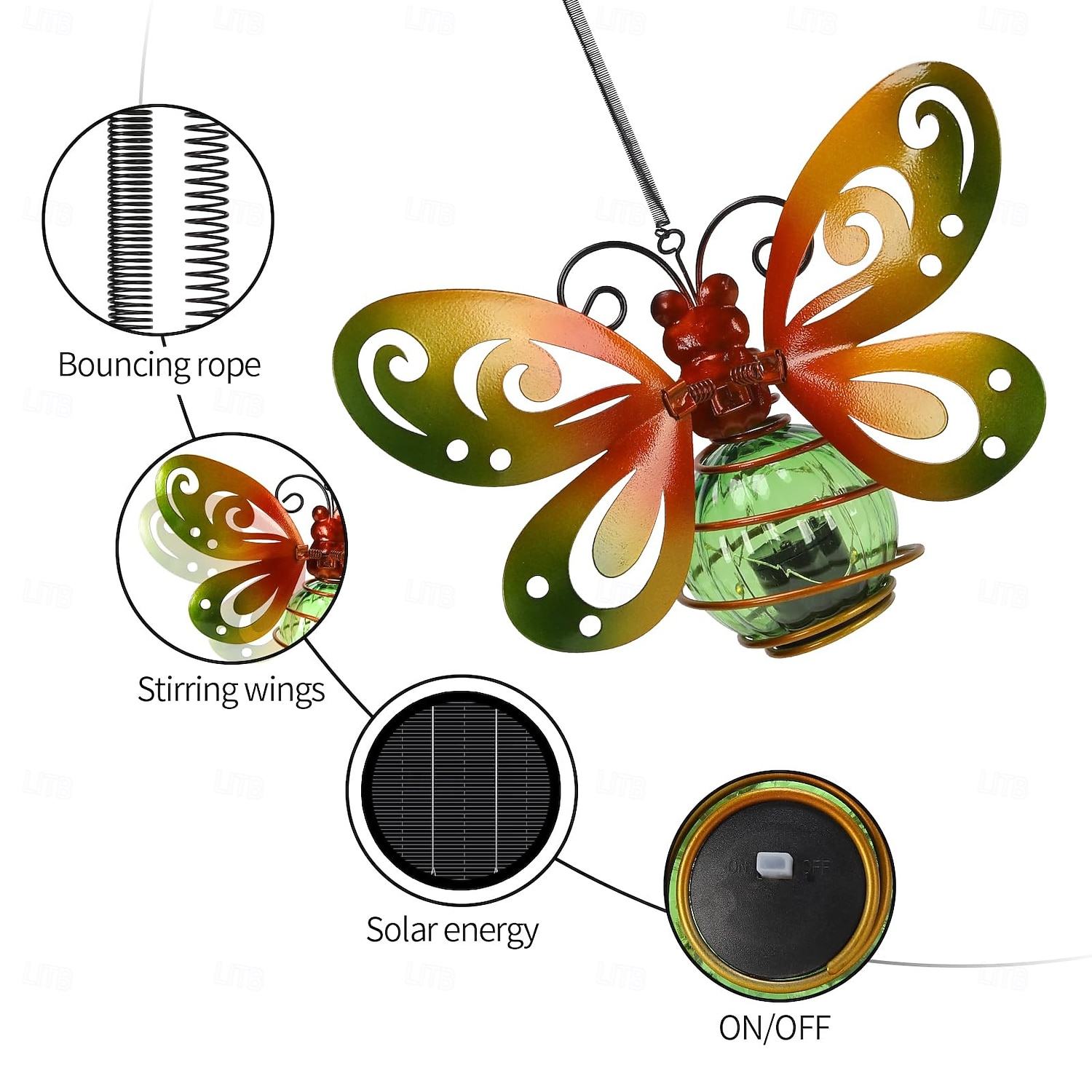Set van 2 hangende lantaarns op zonne-energie met vlindermotief, waterdichte metalen tuindecoratie met lichtslingers. &Lente vleugels, groene vlinder solar lantaarns voor terras, tuin, veranda, 2026 - $25.99 –P4