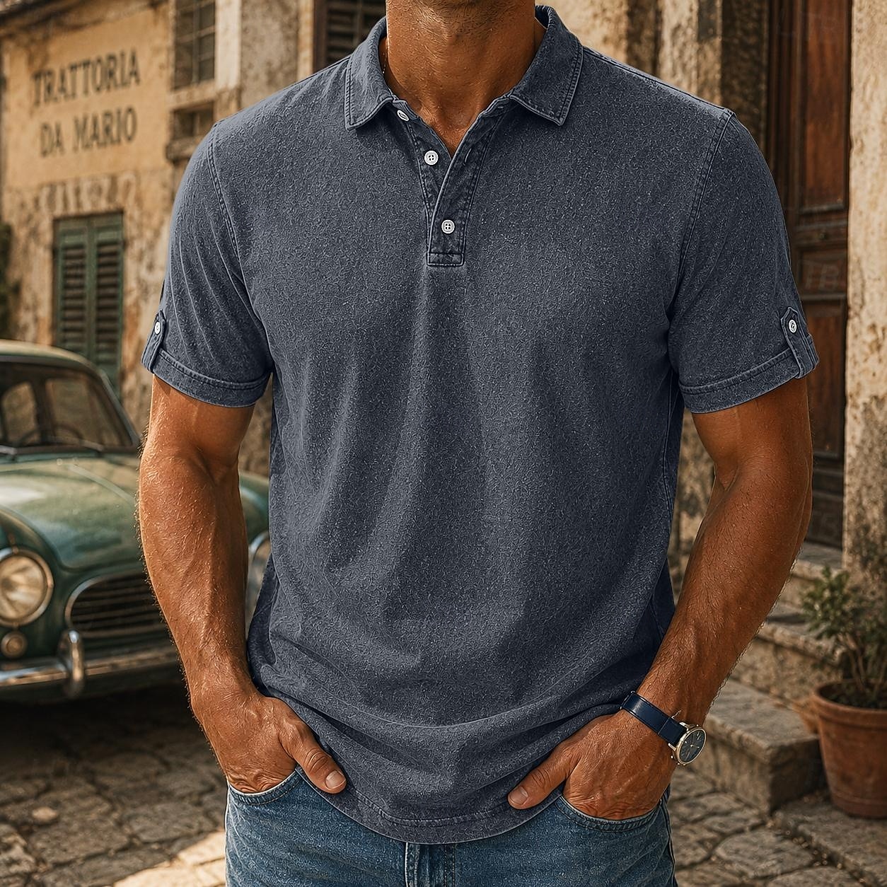 Camisas Polo Masculinas SoftFade™ 100% Algodão Camisa Lavagem Ácida Casual Férias Colarinho Curto Moda Básica Lisa Texturizada Botões Vintage Verão Primavera Azul Marrom Verde Cinza de 2026 por $33.99 –P3