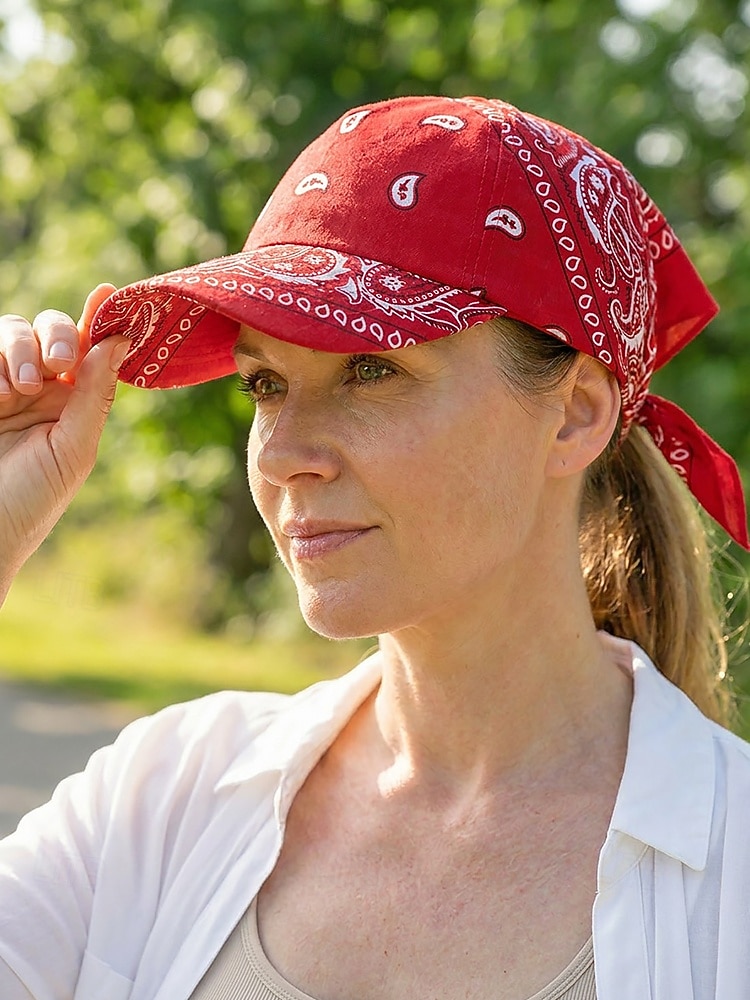 Cappello da baseball da donna con bandana, traspirante, in poliestere, con laccetti posteriori, ideale come cappello da sole, con stampa paisley, perfetto per vacanze estive al mare, equitazione, del 2026 a $9.99 –P2