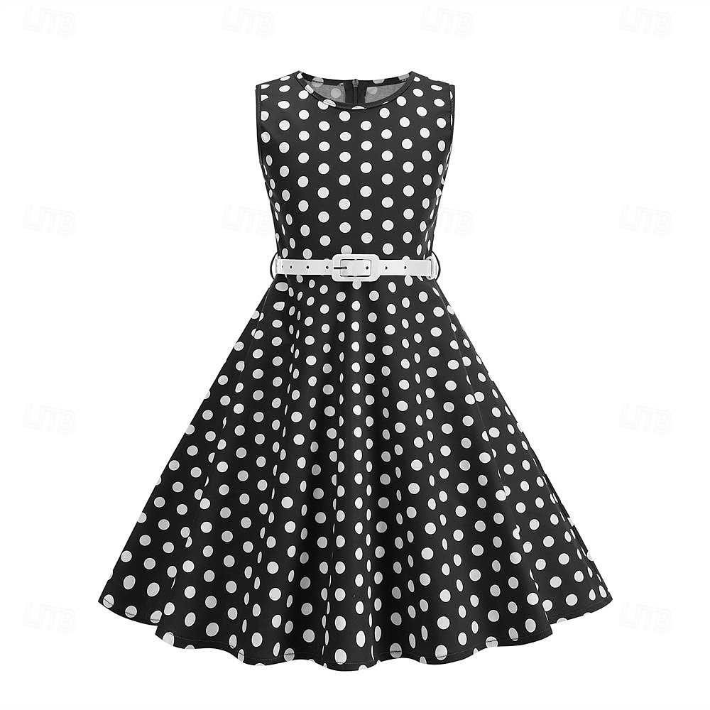 1950s Retro Vintage Rockabilly Tea Length Dress Swing Dress Flare Dress Sleeveless Polka dots Fit & Flare Fancy Dress Girls' Masquerade Tea Party Casual Daily Kid's Dress Belt Spring & Summer 2026 - $35.99 –P15
