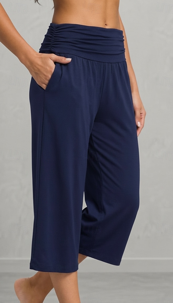 Women's Wide Leg Vacation Sport Lounge Pants Calf-Length High Waist Comfortable Micro-elastic Vacation Formal Blue Light Gray rice white Black Summer Spring 2026 - $24.99 –P3
