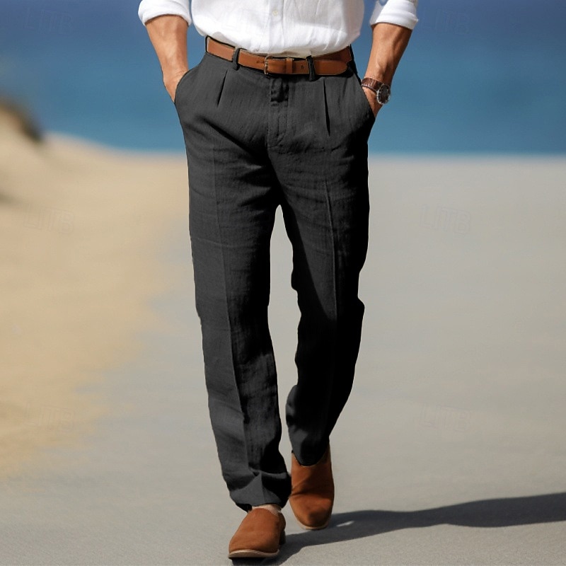 Per uomo Pantaloni di Lino Pantaloni Pantaloni casual Pantaloni Estivi Pieghettato Bottoni Semplice Comodità Traspirante Lunghezza intera Quotidiano Affari Ferie Moda Stile Classico Blu Cachi del 2026 a $28.99 –P10