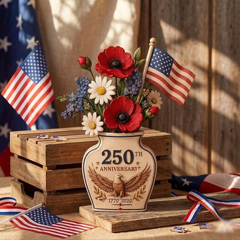 250. évfordulós hazafias virágmintás fa tömb asztaldísz, kézzel készített hazafias fa díszek, amerikai zászlós sas virágmintás asztaldísz, július 4-i asztaldekoráció 2026 - $25.99 –P4