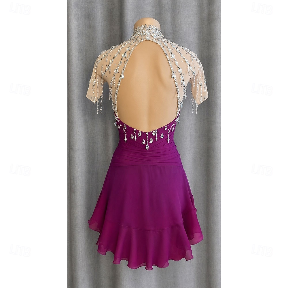 Rochie de Patinaj Artistic Pentru femei Πατινάζ στο πάγο Rochii Fucsia Peteci Deschide Înapoi Strech Antrenament Competiție Ținută Patinaj Clasic Cristale / Strasuri Manșon scurt Patinaj pe Ghea 2026 - $277.19 –P2