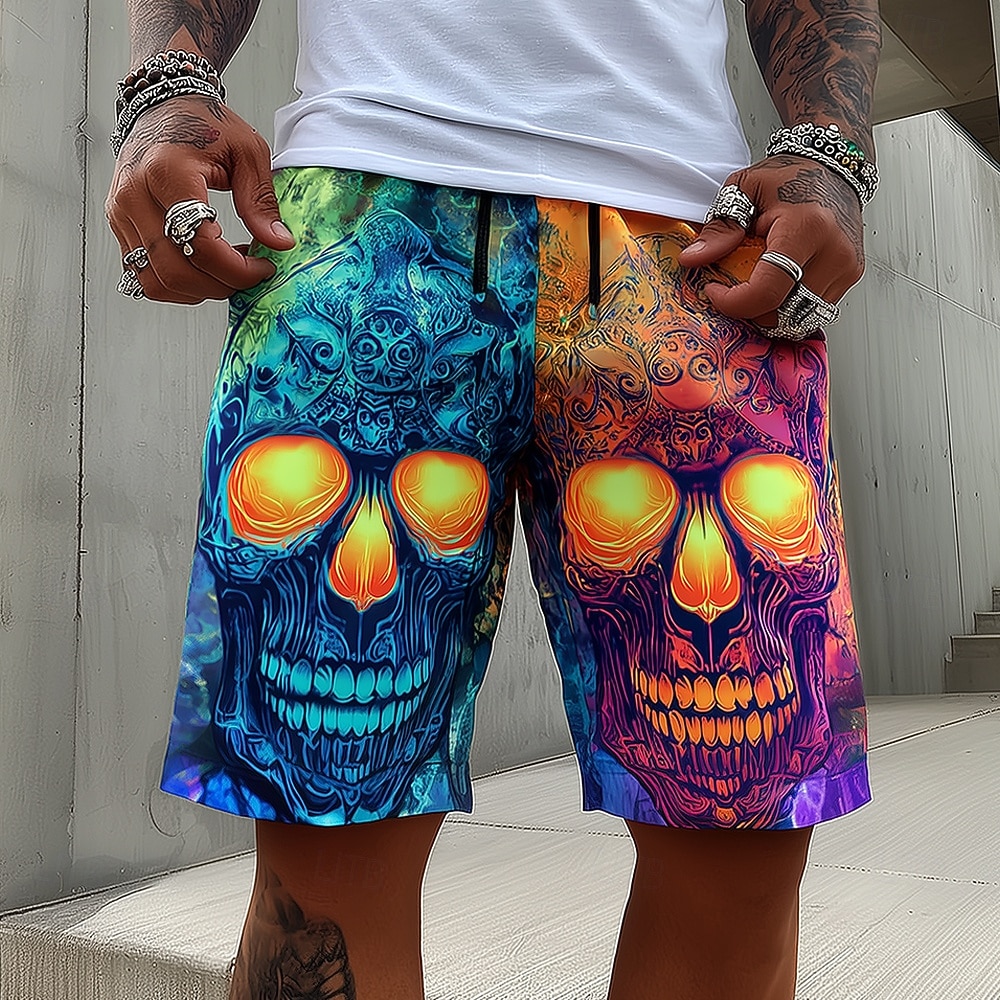 Férfi Színblokkolás Koponya Úszónadrágok Fürdőruhák és fürdőnadrágok Deszkás short Közepes csípő Sötét Punk Gótikus Utcai öltözék Vakáció Oldalzsebek Hálós bélés Elasztikus húzózsinóros derékrész 2026 - $20.99 –P1