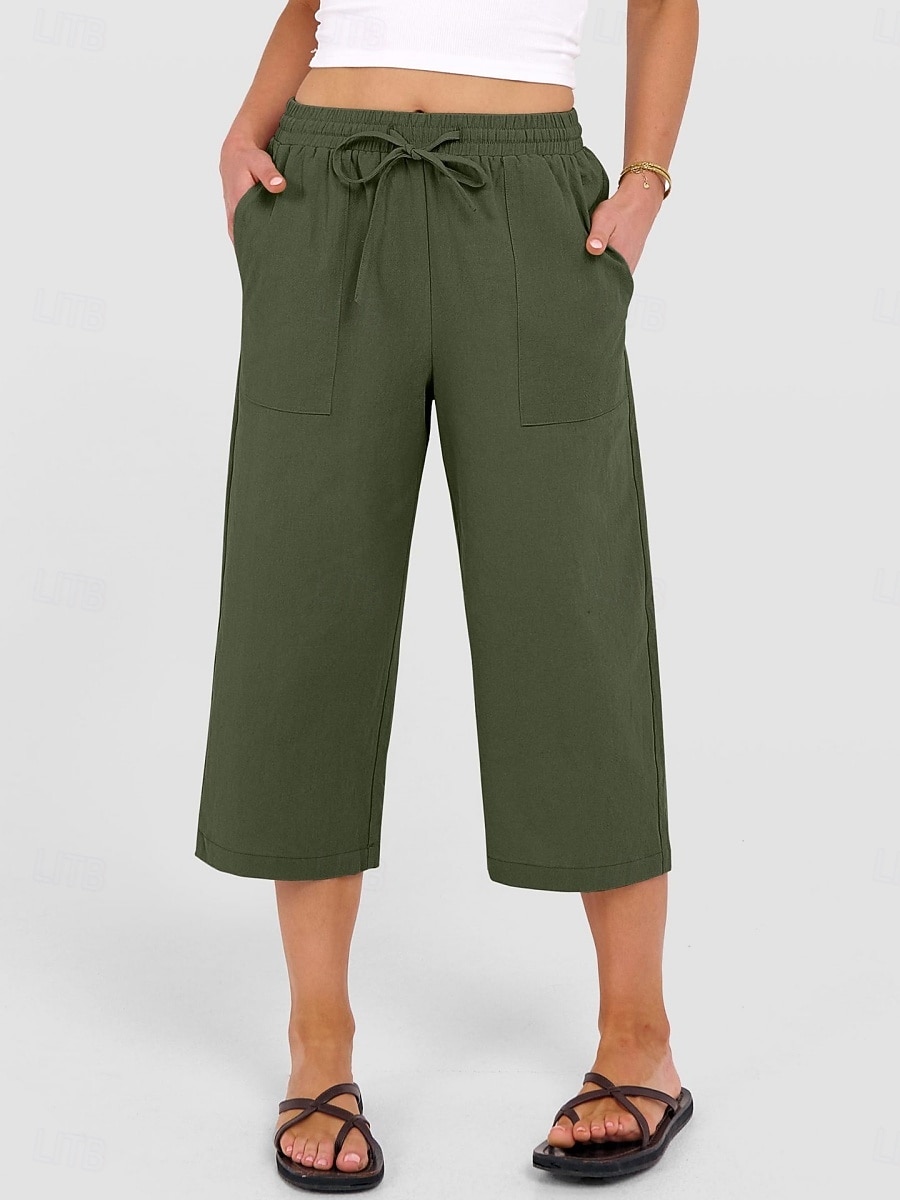 Femmes Coton Pantalon capri Pantalons à jambes droites Mode Streetwear Occasionnel Longueur mollet Taille haute Uni Avec Poches Ceinture Élastique Confortable Doux Élastique Extérieur Vacances Rue de 2026 ? $24.99 –P3