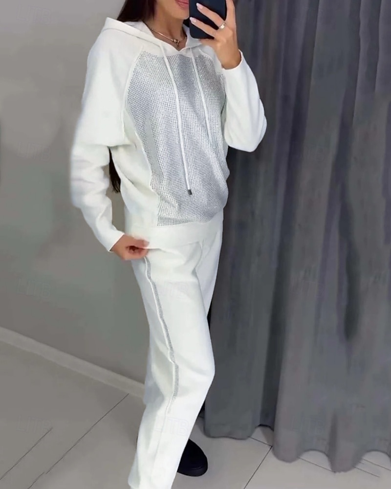 Mulheres Conjuntos de moletom com capuz Agasalho de 2 peças Trajes de lazer Com Cordão Com Capuz Cor Sólida Conjunto de roupa atlética Primavera Outono Preto Branco Academia Treino de Ginástica de 2026 por $46.99 –P1