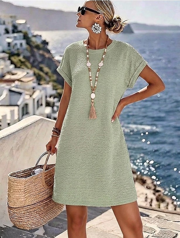 light green casual dress Phoebe Color Lightweight solid color Light Green Polka Dot High