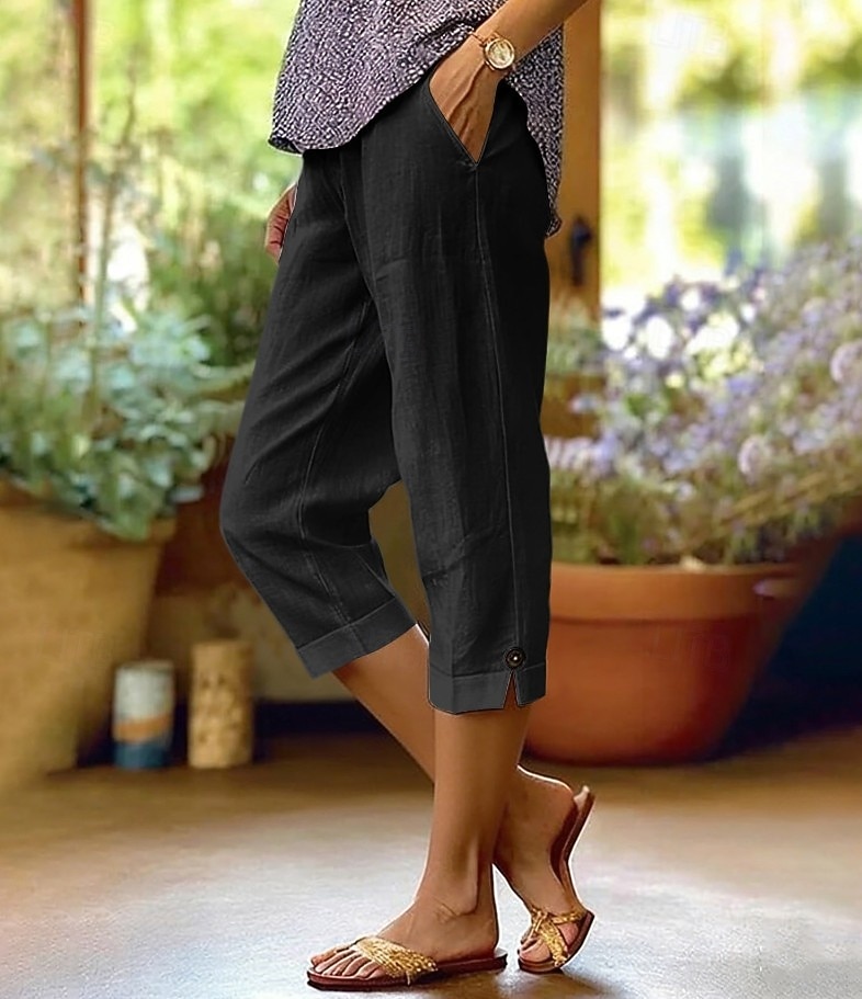 Mujer Pantalones Capri Vacaciones Básico Medio corto Alta cintura Plano Comodidad Cómodo Rígido Vacaciones Formal Ropa Cotidiana Azul marino Negro Blanco Azul Verano Primavera Holgado 2026 - $22.99 –P5