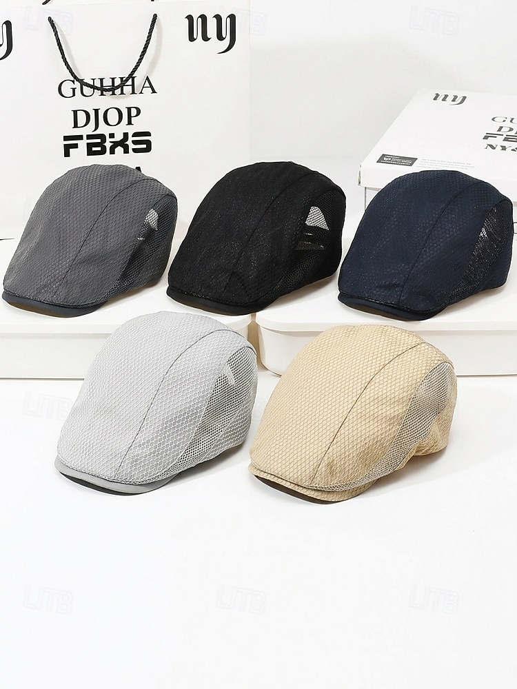 Men's Mesh Beret Hat - Breathable Polyester Ivy Cabbie Cap with Adjustable Buckle, Multiple Colors, Lightweight Newsboy Flat Cap for Summer Travel, Outdoor Activities & Daily Casual Wear 2026 - $14.99 –P5