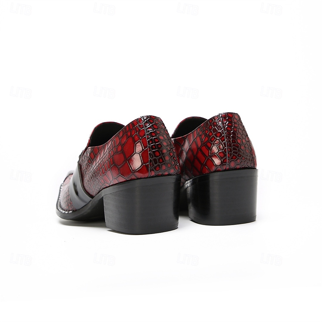 Men's Red Croc-Embossed Strap Dress Shoes Pointed-Toe Statement Formal Footwear for Stylish Men, Weddings, Banquets, Parties and Stage Events 2026 - $109.99 –P7
