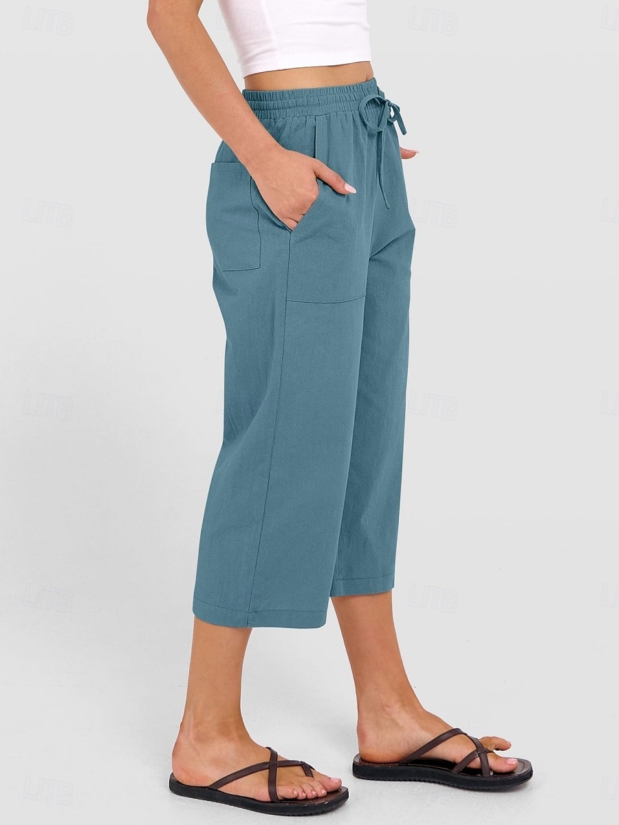 Femmes Coton Pantalon capri Pantalons à jambes droites Mode Streetwear Occasionnel Longueur mollet Taille haute Uni Avec Poches Ceinture Élastique Confortable Doux Élastique Extérieur Vacances Rue de 2026 ? $24.99 –P5