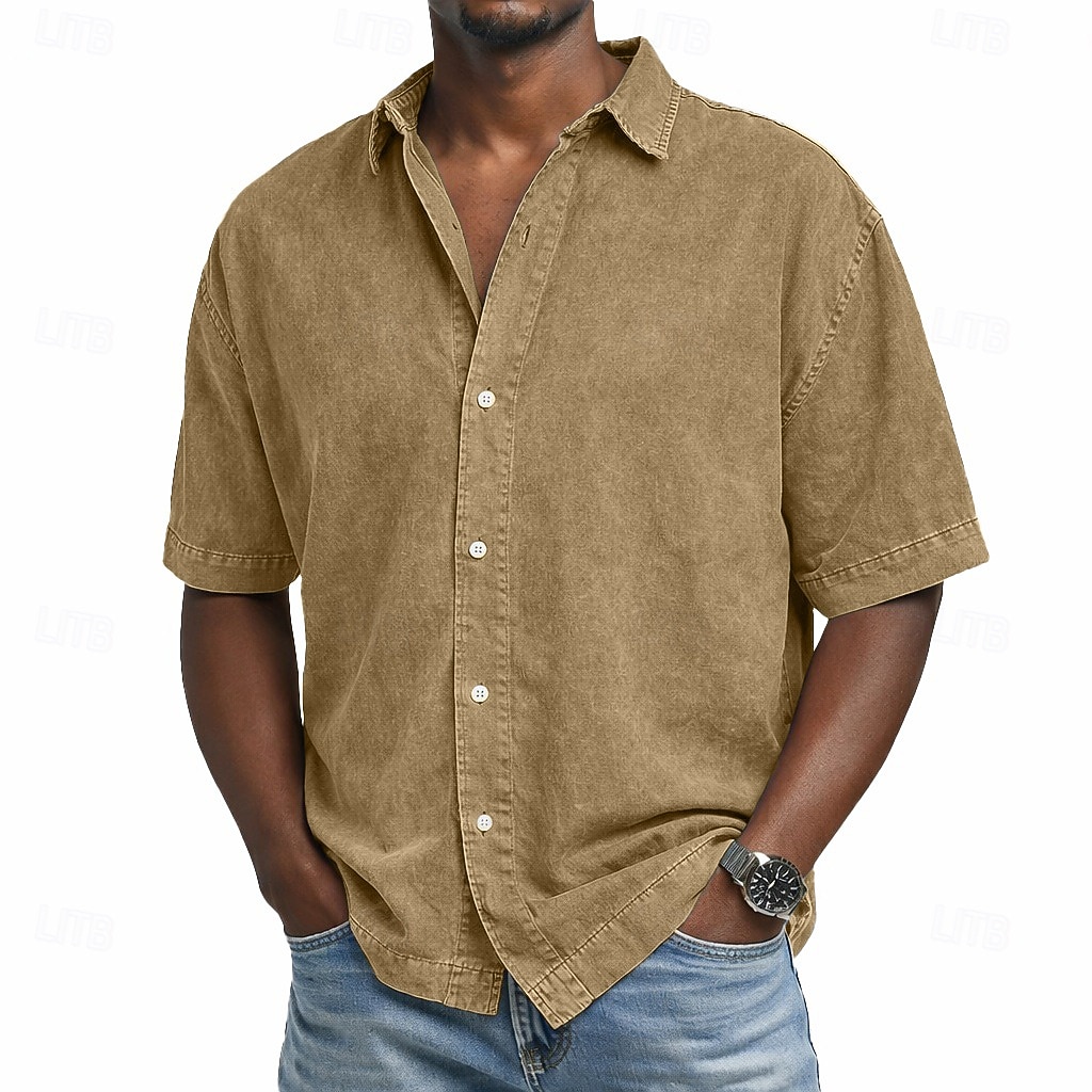 Cămașă SoftFade™ pentru bărbați cămașă casual cămașă cu nasturi 100% bumbac cămașă cu spălare acidă cămașă cu spălare acidă neagră roz albastru închis mov verde mânecă scurtă cămașă simplă guler 2026 - $31.99 –P11