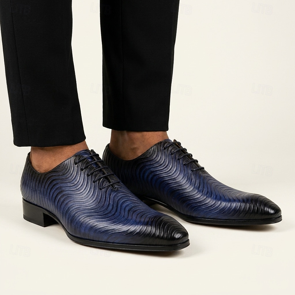 Scarpe eleganti Oxford da uomo blu navy con texture, punta affusolata, scarpe formali alla moda per gentiluomini, adatte per lavoro, matrimoni, feste serali e occasioni eleganti. del 2026 a $109.99 –P4