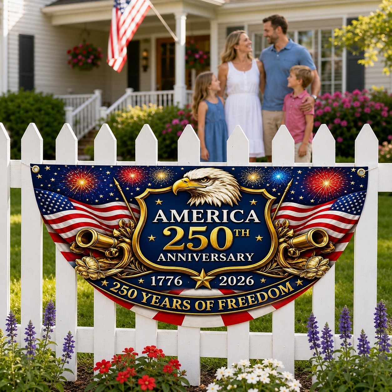 USA 250. Jahrestag (1776–2026) – Wimpelkette, halbrunder Fächer, patriotische amerikanische Wimpelkette für den Außenbereich, ideal für Haus, Veranda, Garten oder als Dekoration zum Unabhängigkeitstag. 2026 - $24.99 –P2