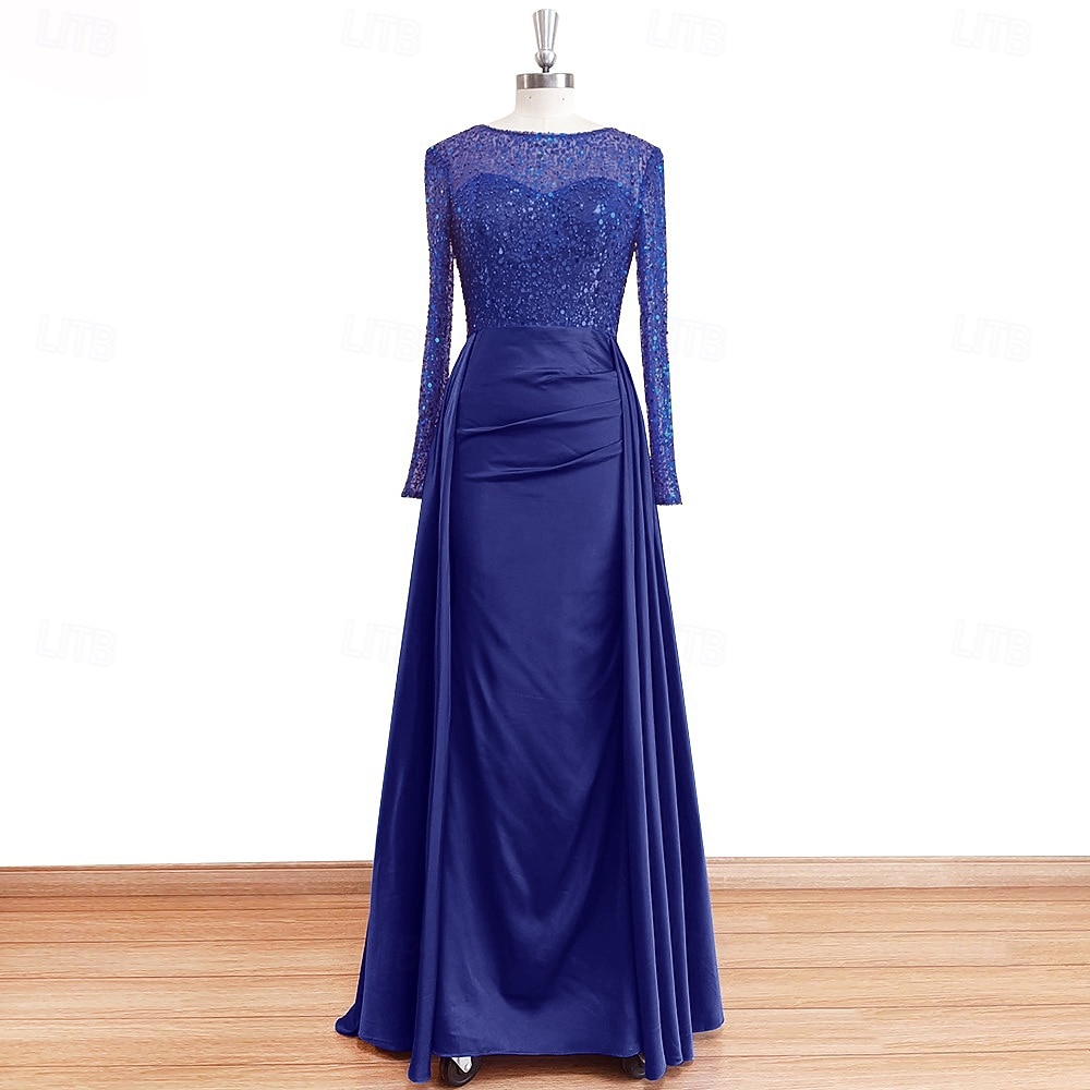 Sirena Tromba Lunghezza al pavimento Abito da Sera Elegante Brillare & Splendere Manica Lunga Scollo Illusione Carnevale Mascherata Abito Champagne per la Madre della Sposa Raso Con Paillettes con del 2026 a $183.99 –P15