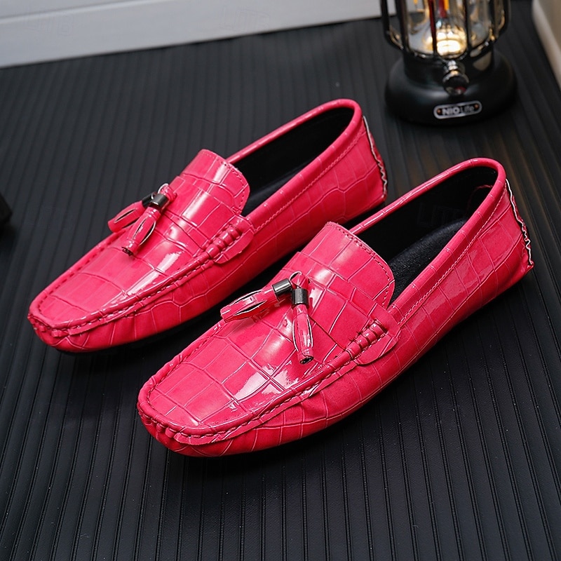 Rode heren loafers met krokodillenprint en kwastjes – elegante geklede schoenen, ademend leren instapmodel – geschikt voor kantoor, avondfeesten en speciale gelegenheden 2026 - $42.99 –P7