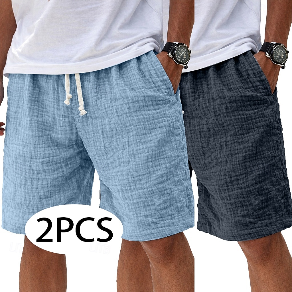 Per uomo Shorts Shorts di Lino Pantaloncini Estivi Shorts da Spiaggia Pantaloncini casual Coulisse Elastico in vita Tinta unica Testurizzato Leggero Traspirante Lunghezza al ginocchio Quotidiano del 2026 a $35.99 –P4