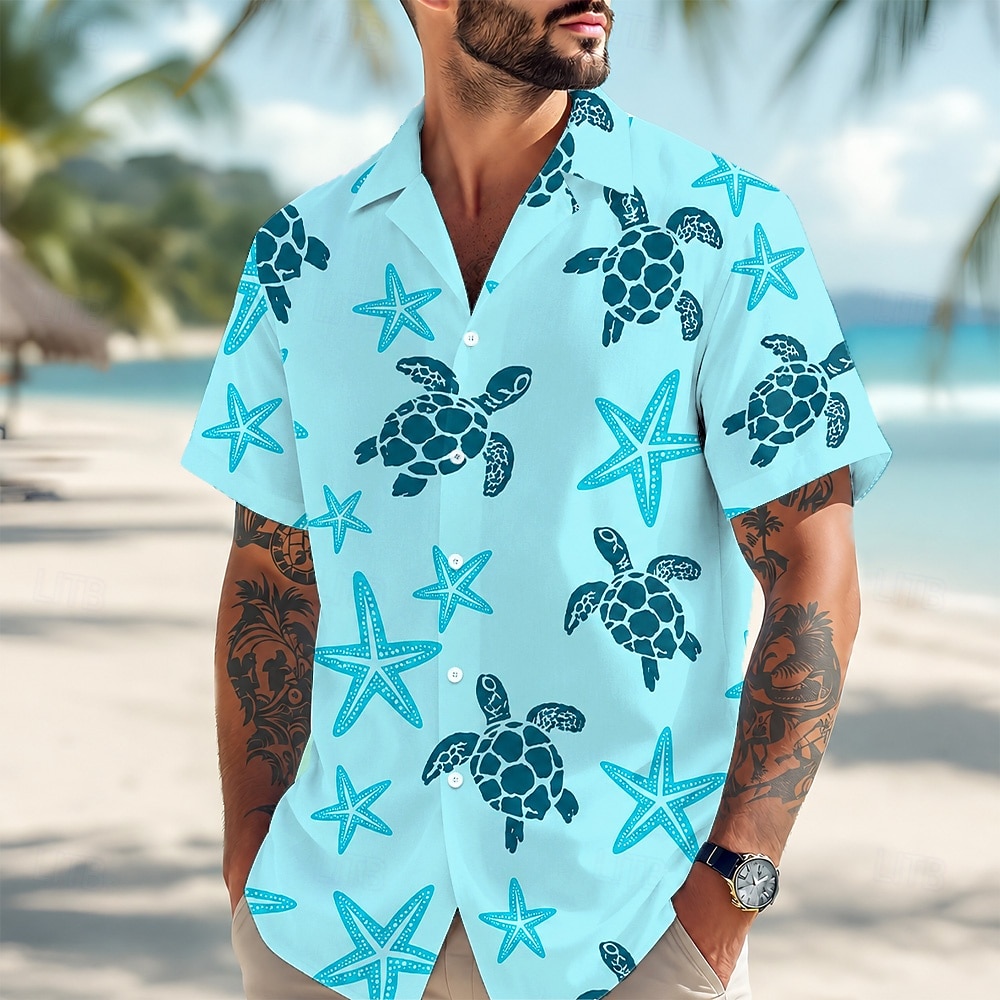 Men's Starfish Turtle Summer Hawaiian Shirt Tropical Shirts Aloha Shirt Short Sleeve Hawaiian Daily Beach Vacation Wear Summer Spring Turndown 3D Print Button Up Shirts Blue Yellow Green 2026 - $25.99 –P2