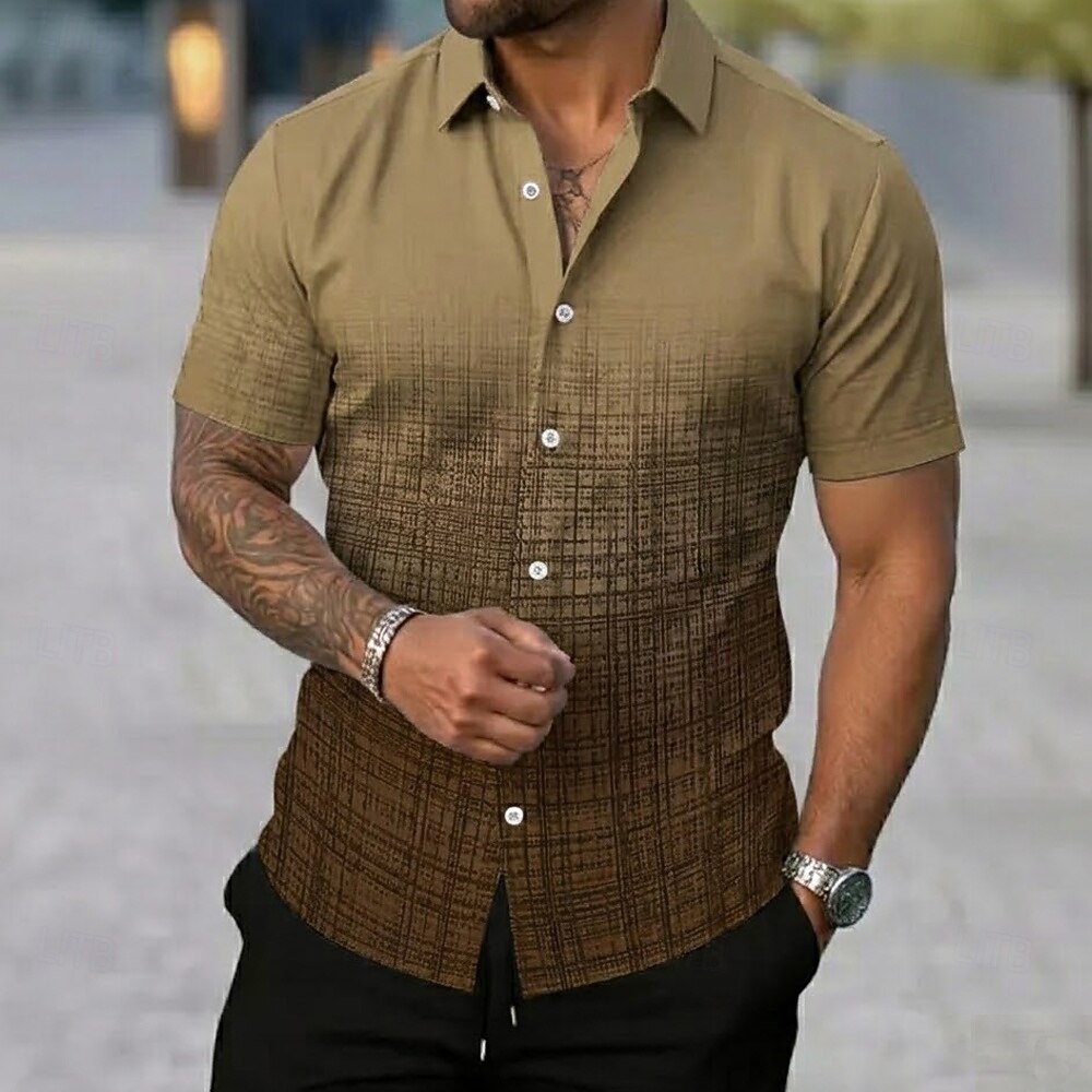 Per uomo Geometrico Griglia / Plaid Colore sfumato Camicia Camicia Estiva Camicia con Bottoni Manica Corta Casual Quotidiano All'aperto Vacanza Estate Primavera Collo ripiegato Stampa 3D camicie con del 2026 a $25.99 –P6