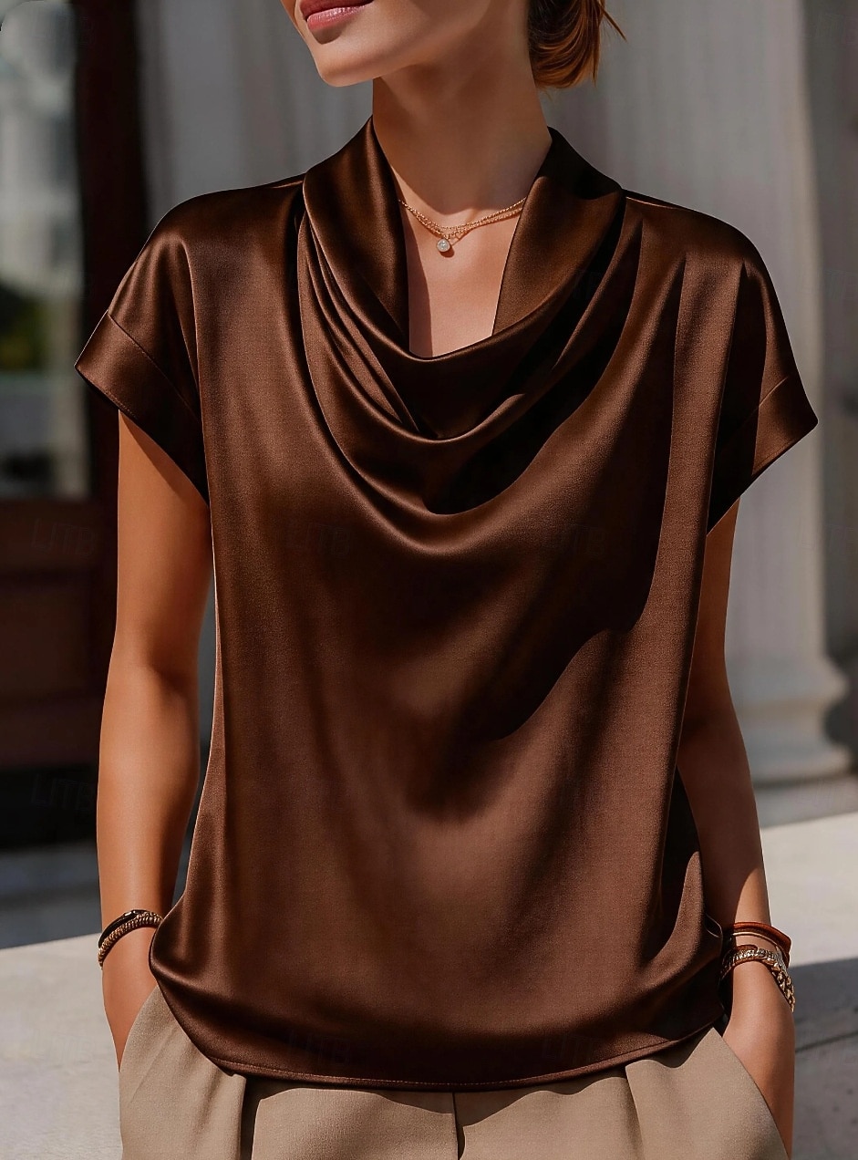 Women's Lace Shirt Satin Top Draped Solid Color Plain Elegant Fashion Stylish Sleeveless Crew Neck Regular Tops Casual Beach Black White Wine Brown Summer 2026 - $27.99 –P1