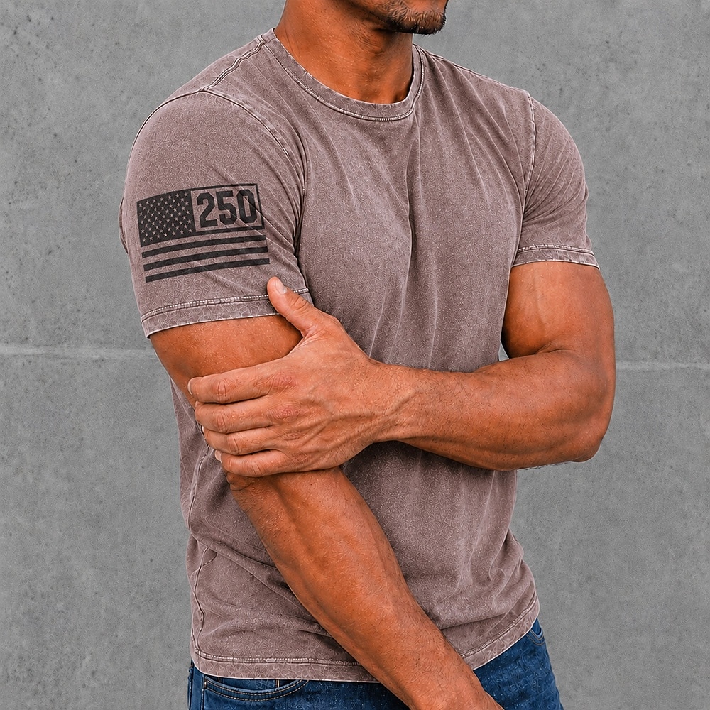 Camisa de algodón con lavado ácido de bandera del 250 aniversario para hombres camiseta de peso pesado camiseta de manga corta camiseta DTG de cuello redondo patriótica de calle vacaciones azul negro 2026 - $27.99 –P3