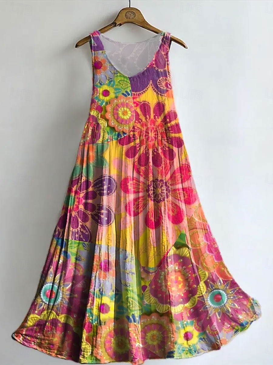 Mujer Vestido Midi Vestido bohemio Vestido de verano Vestido informal Vestido Étnico Elegante Bohemia Vacaciones Playa Festivos Cita Holgado Graphic Abstracto Sin Mangas Cuello Barco Amarillo Morado 2026 - $41.99 –P2