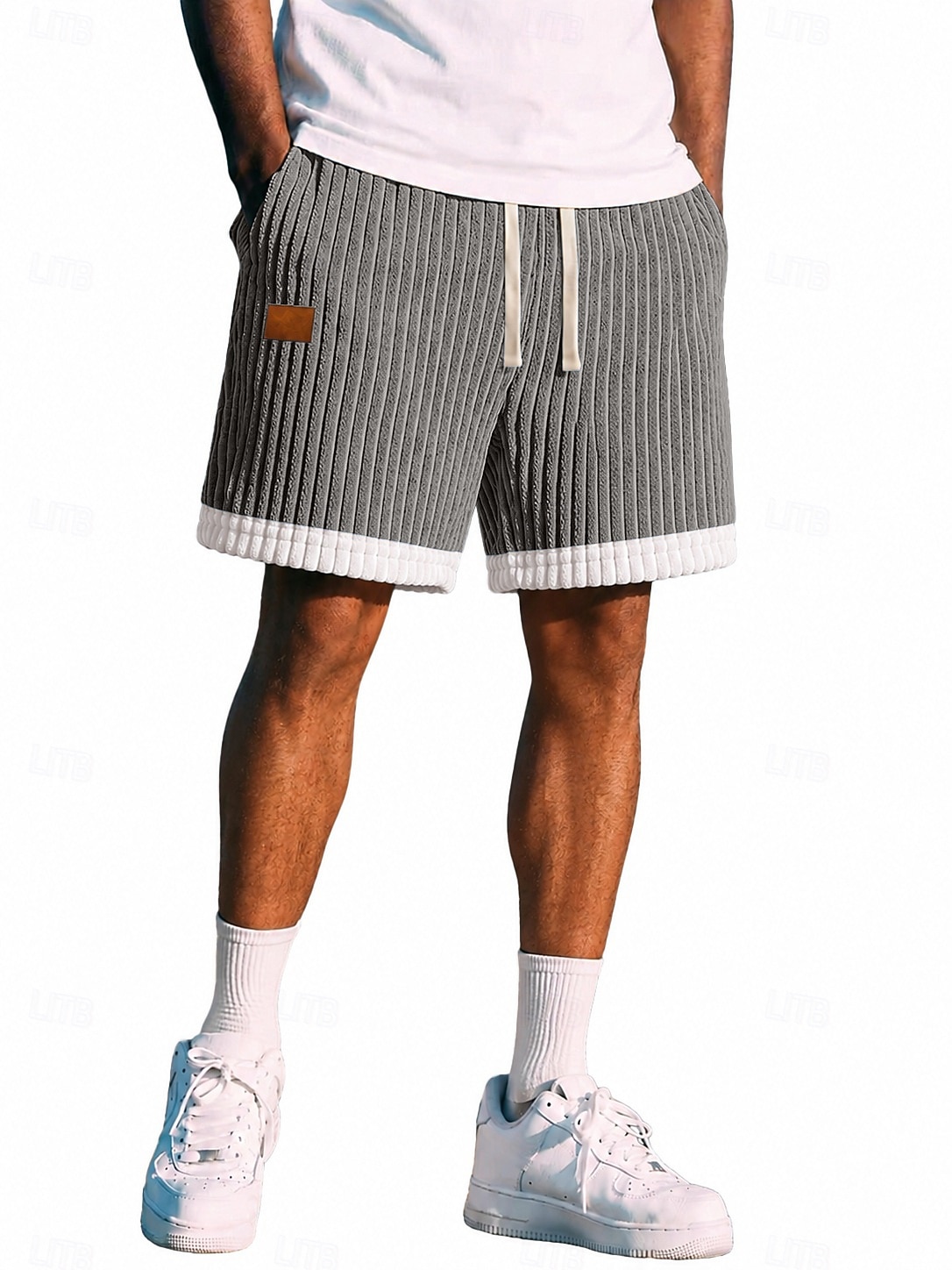 Men's Shorts Casual Shorts Corduroy Shorts Pocket Elastic Waist Ribbed Plain Striped Comfort Breathable Above Knee Casual Outdoor Beach Vacation Fashion Khaki Navy Blue Stretchy 2026 - $27.99 –P4