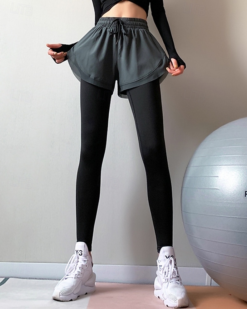 Dames Fitnessleggings Trainingsbroek Yogabroek 2 in 1 Elastische tailleband Naadloos Sportschooltraining Hardlopen Fitness Broeken Effen Kleur Zwart Paars Groen Sport Sportkleding Hoge Elasticiteit 2026 - $21.99 –P4