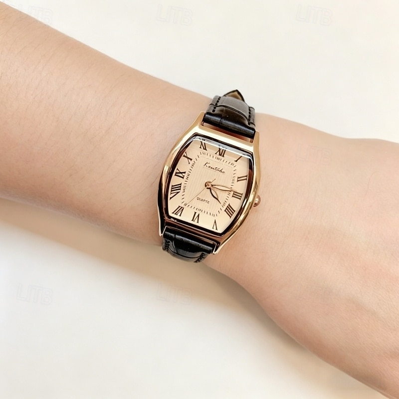 Women's Vintage Watch Retro Elegant Gold Tonneau Case Quartz Wristwatch with Brown Leather Strap Roman Numeral Small Face Dress Watch for Ladies Girls Gift 2026 - $11.99 –P2